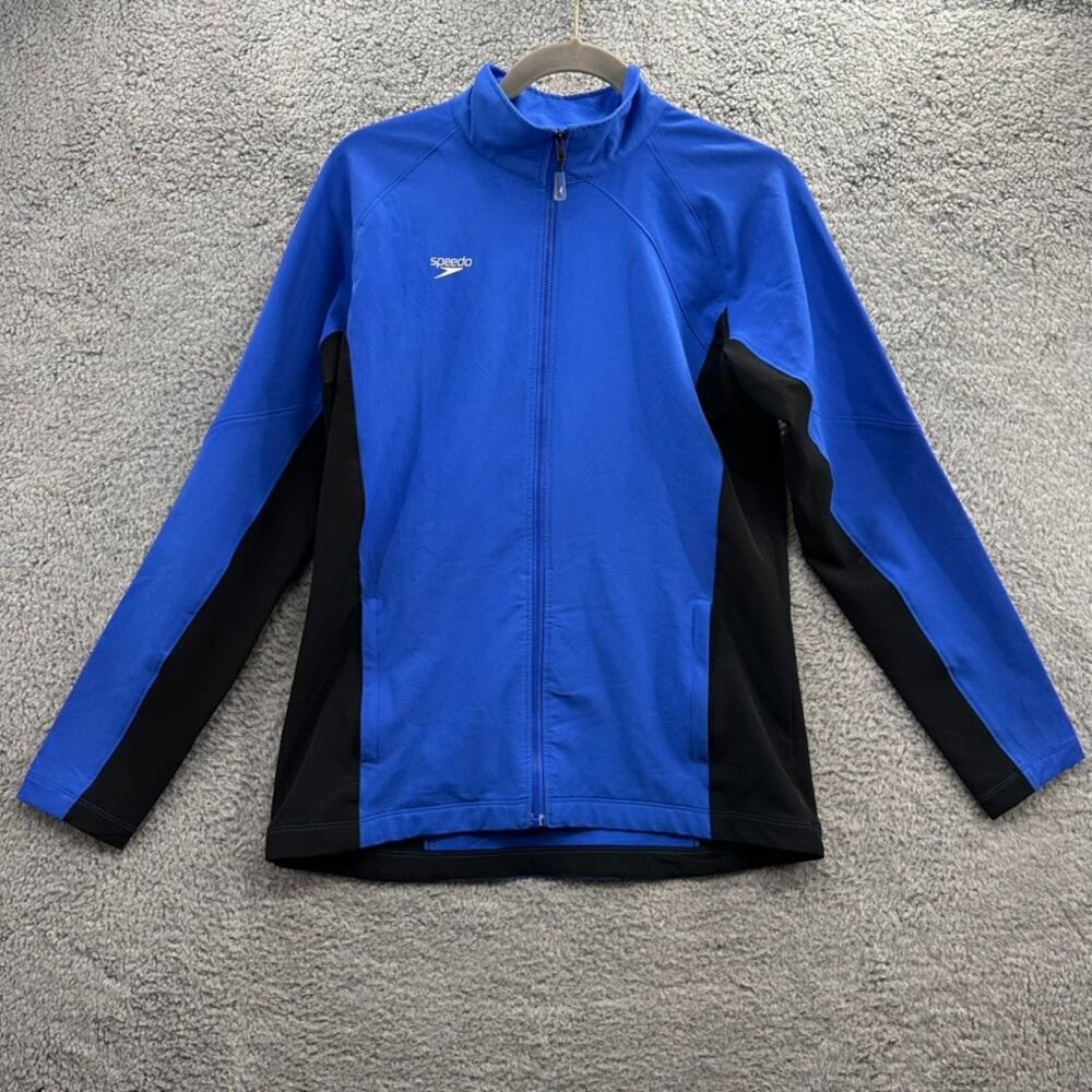 Speedo Men's Medium‎ Long Sleeve Full Zip Team Jacket Blue Black Swimmer